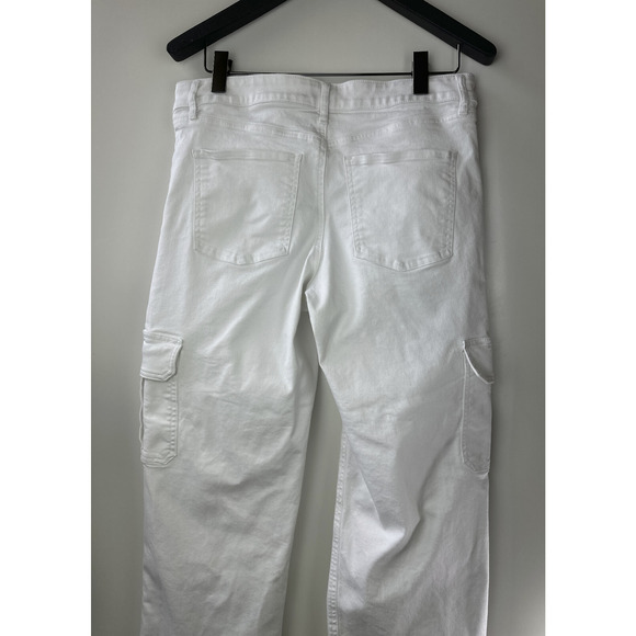 Express Relaxed Straight Low Rise Cargo Jeans White Denim Button Fly 12L 12 Long - Picture 8 of 11